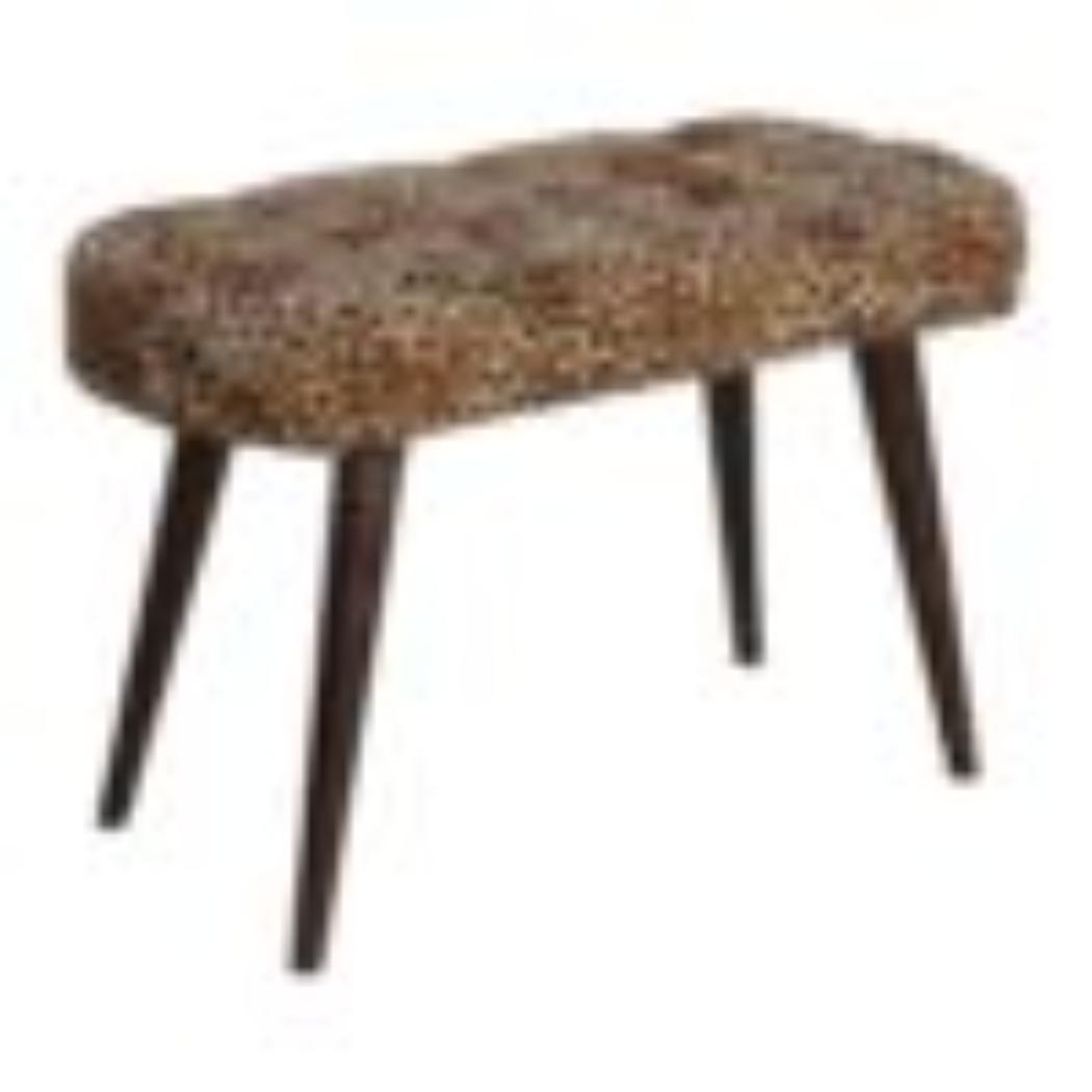 Leopard Print Deep Button Bench | Upholstered Seat | Solid Mango Wood Frame | Statement Seating