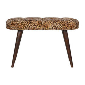 Leopard Print Deep Button Bench | Upholstered Seat | Solid Mango Wood Frame | Statement Seating