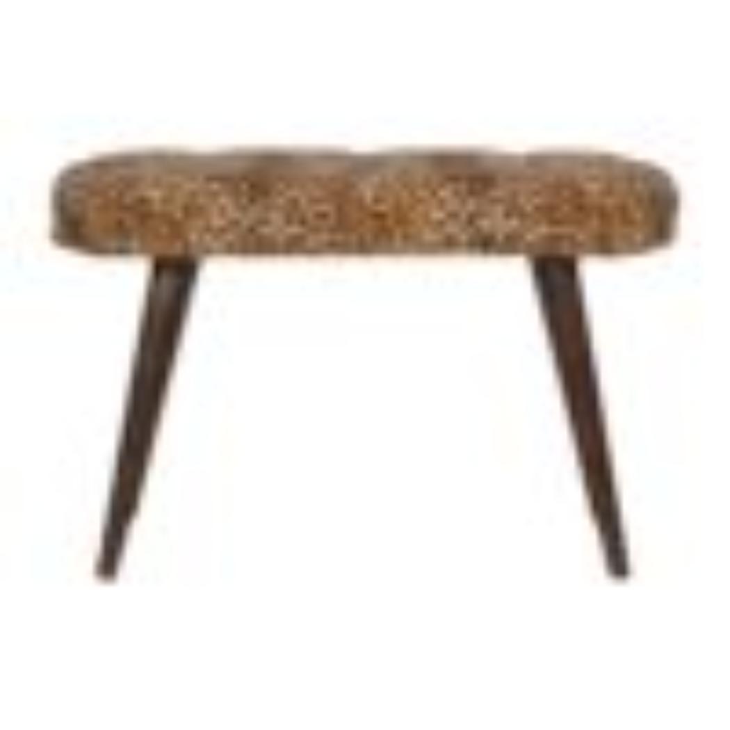 Leopard Print Deep Button Bench | Upholstered Seat | Solid Mango Wood Frame | Statement Seating