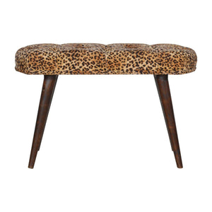 Leopard Print Deep Button Bench | Upholstered Seat | Solid Mango Wood Frame | Statement Seating