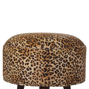 Leopard Print Footstool | Upholstered Seat | Nordic Style Legs | Compact Accent Stool