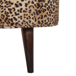Leopard Print Footstool | Upholstered Seat | Nordic Style Legs | Compact Accent Stool
