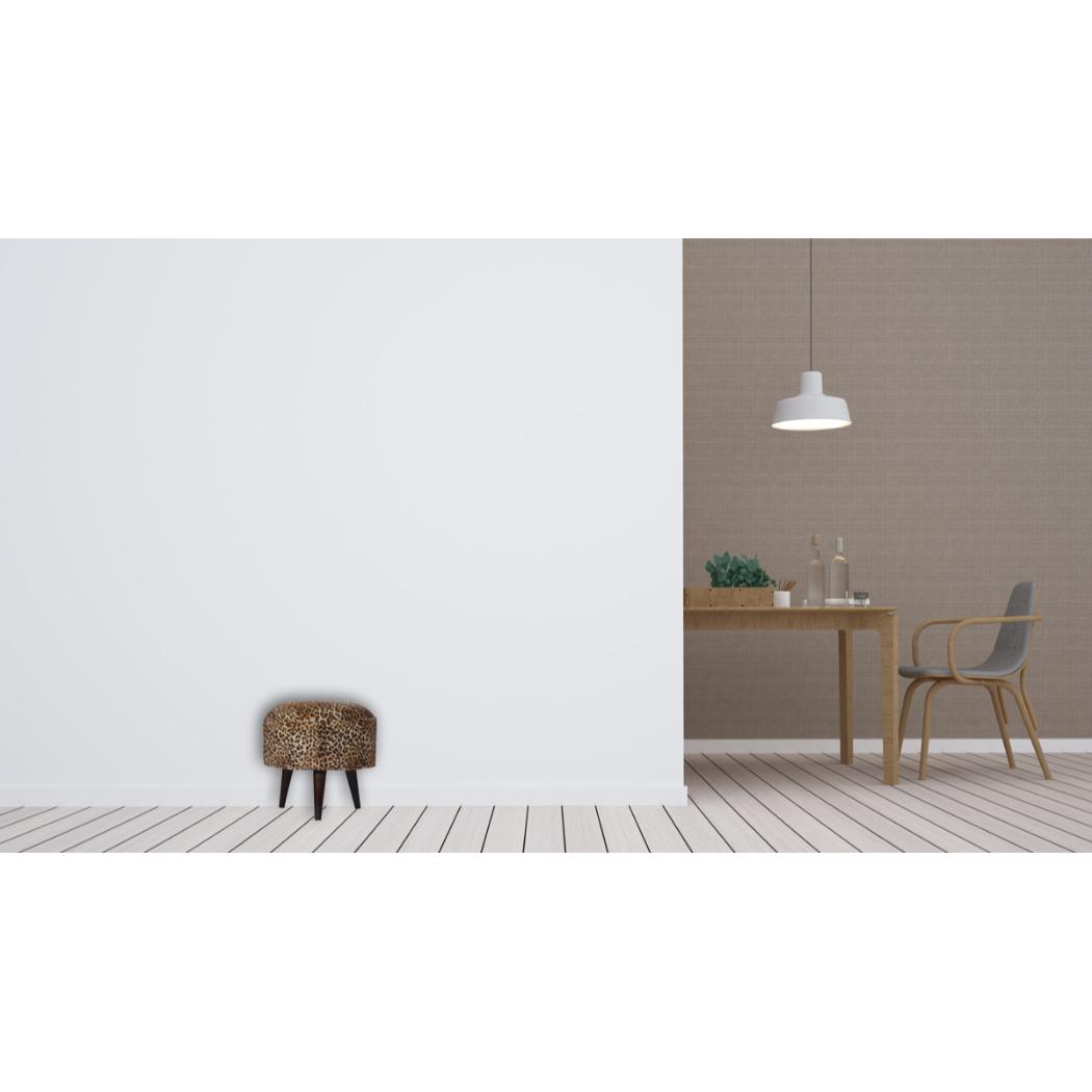 Leopard Print Footstool | Upholstered Seat | Nordic Style Legs | Compact Accent Stool