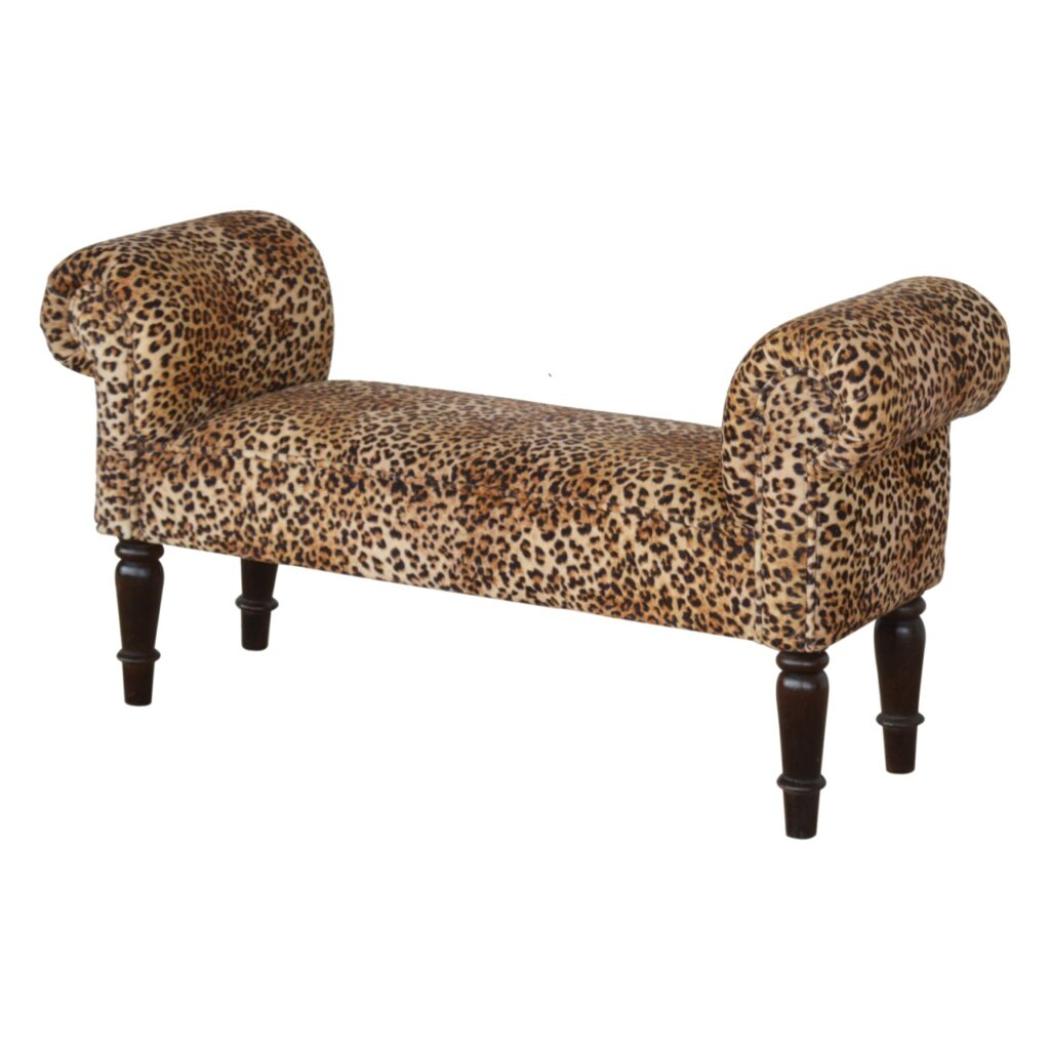 Leopard Print Velvet Bench | Upholstered Accent Seat | Bedroom & Hallway Furniture
