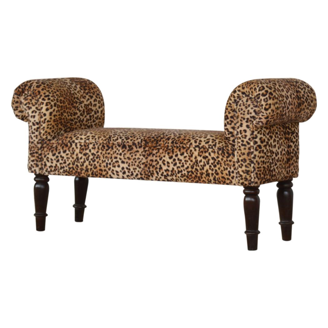 Leopard Print Velvet Bench | Upholstered Accent Seat | Bedroom & Hallway Furniture