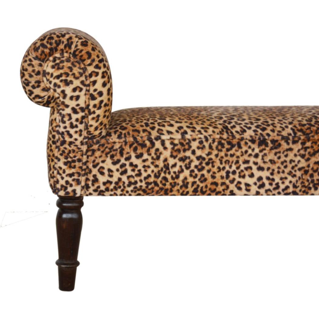 Leopard Print Velvet Bench | Upholstered Accent Seat | Bedroom & Hallway Furniture