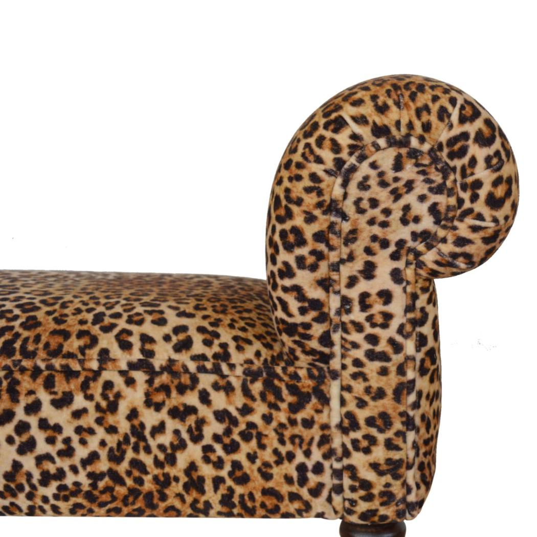 Leopard Print Velvet Bench | Upholstered Accent Seat | Bedroom & Hallway Furniture