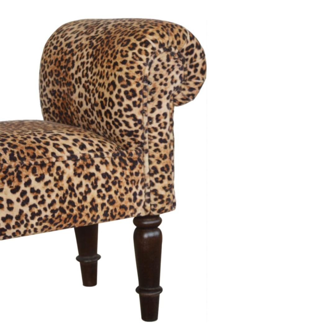 Leopard Print Velvet Bench | Upholstered Accent Seat | Bedroom & Hallway Furniture