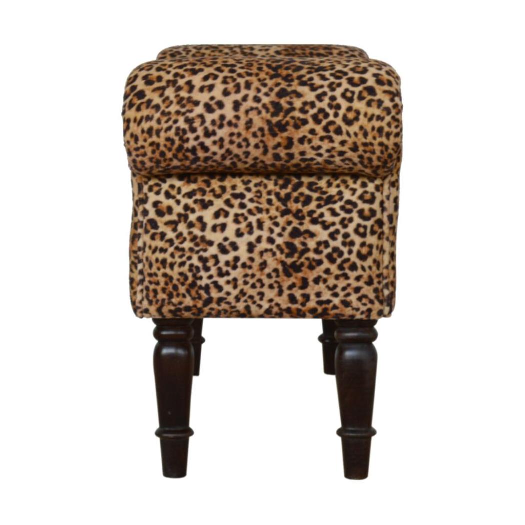 Leopard Print Velvet Bench | Upholstered Accent Seat | Bedroom & Hallway Furniture