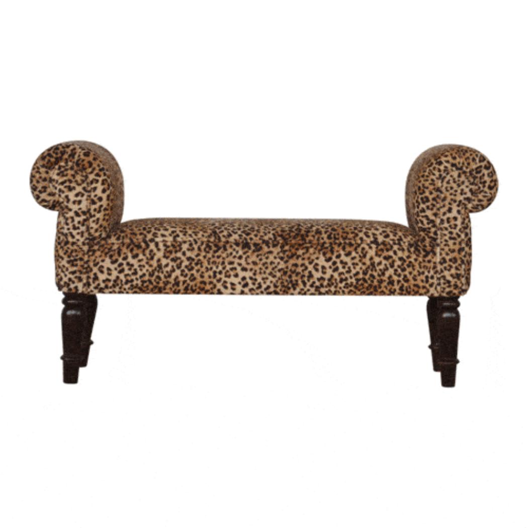 Leopard Print Velvet Bench | Upholstered Accent Seat | Bedroom & Hallway Furniture