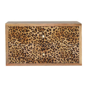 Leopard Print Wall-Mounted Bedside Table | Solid Mango Wood | Statement Storage