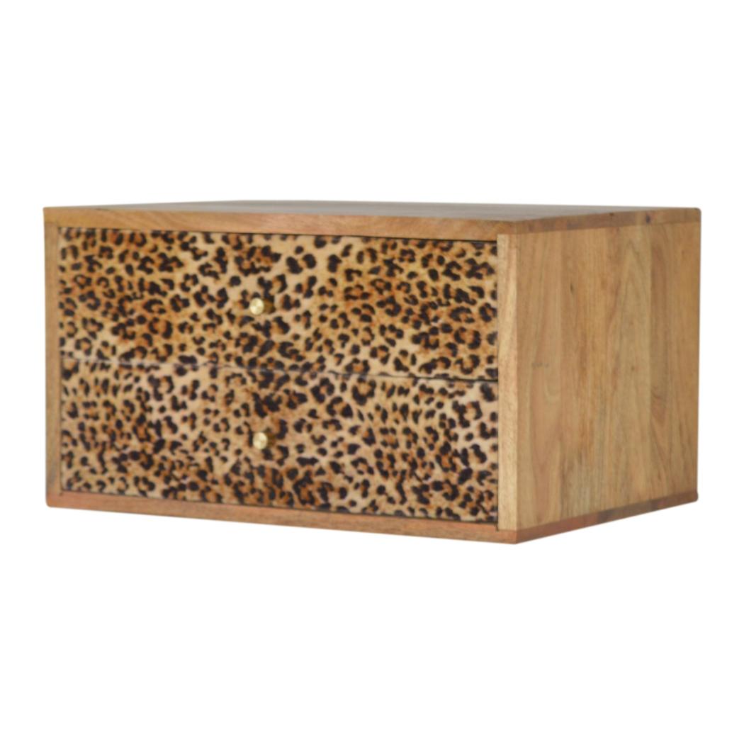 Leopard Print Wall-Mounted Bedside Table | Solid Mango Wood | Statement Storage