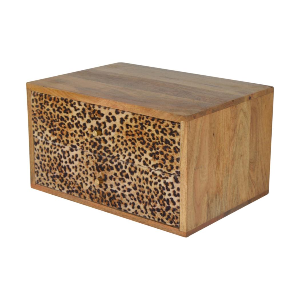 Leopard Print Wall-Mounted Bedside Table | Solid Mango Wood | Statement Storage