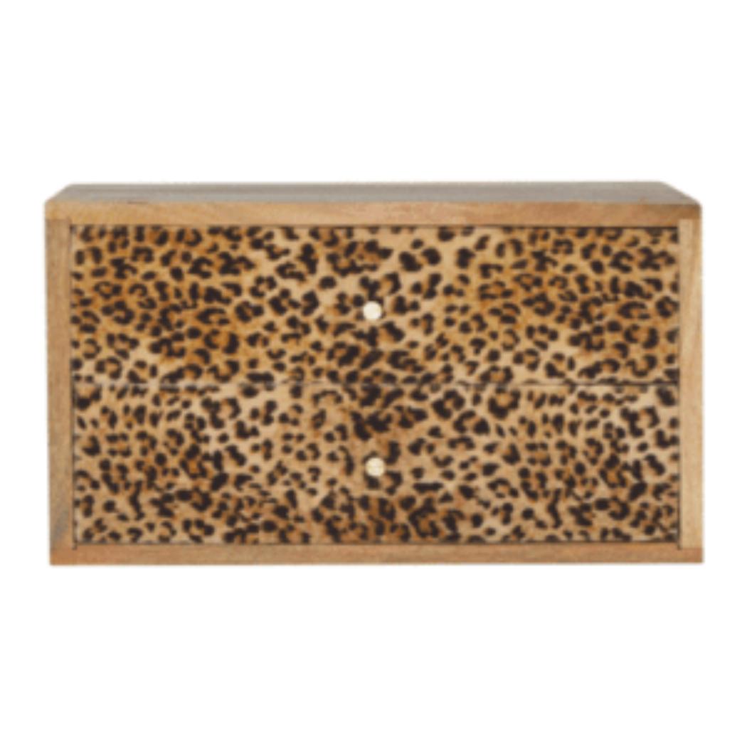 Leopard Print Wall-Mounted Bedside Table | Solid Mango Wood | Statement Storage