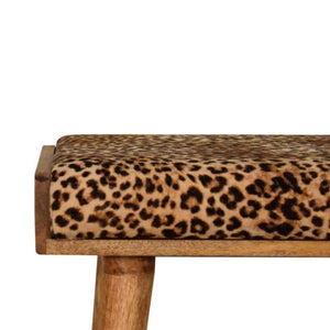 Leopard Velvet Tray Footstool | Solid Mango Wood | Upholstered Seat | Nordic Style
