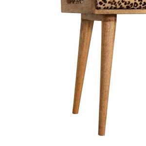 Leopard Velvet Tray Footstool | Solid Mango Wood | Upholstered Seat | Nordic Style
