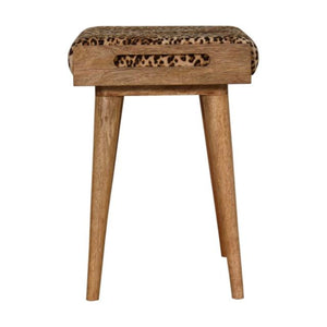 Leopard Velvet Tray Footstool | Solid Mango Wood | Upholstered Seat | Nordic Style