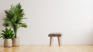 Leopard Velvet Tray Footstool | Solid Mango Wood | Upholstered Seat | Nordic Style
