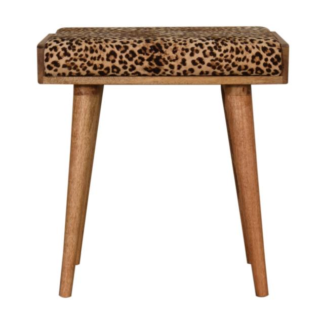 Leopard Velvet Tray Footstool | Solid Mango Wood | Upholstered Seat | Nordic Style
