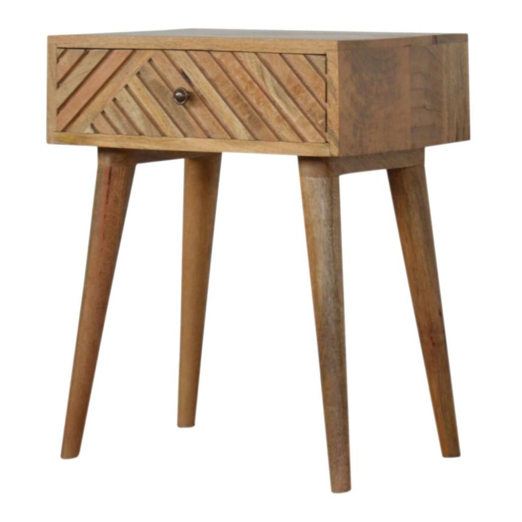 Lille Bedside Table | Hand-Carved Mango Wood Design | Oak Finish Bedroom Furniture