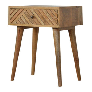 Lille Bedside Table | Hand-Carved Mango Wood Design | Oak Finish Bedroom Furniture