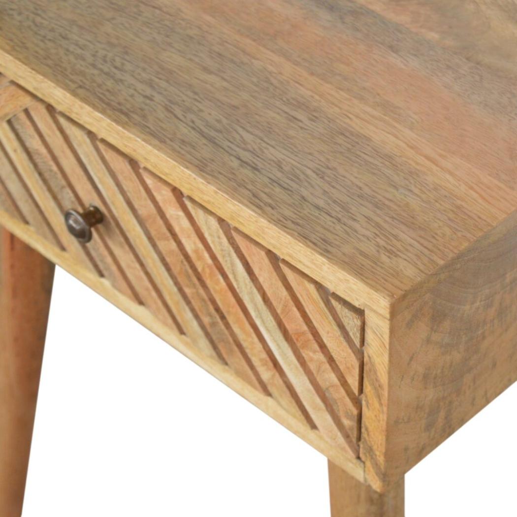 Lille Bedside Table | Hand-Carved Mango Wood Design | Oak Finish Bedroom Furniture