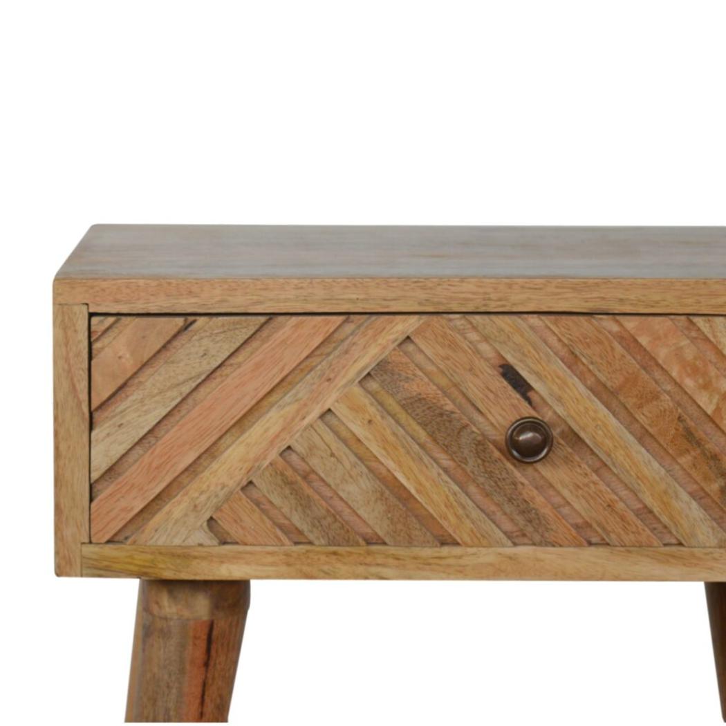 Lille Bedside Table | Hand-Carved Mango Wood Design | Oak Finish Bedroom Furniture