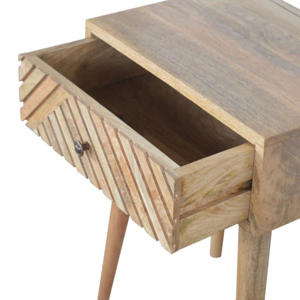 Lille Bedside Table | Hand-Carved Mango Wood Design | Oak Finish Bedroom Furniture