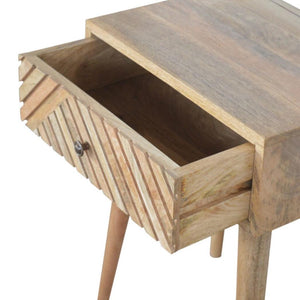 Lille Bedside Table | Hand-Carved Mango Wood Design | Oak Finish Bedroom Furniture