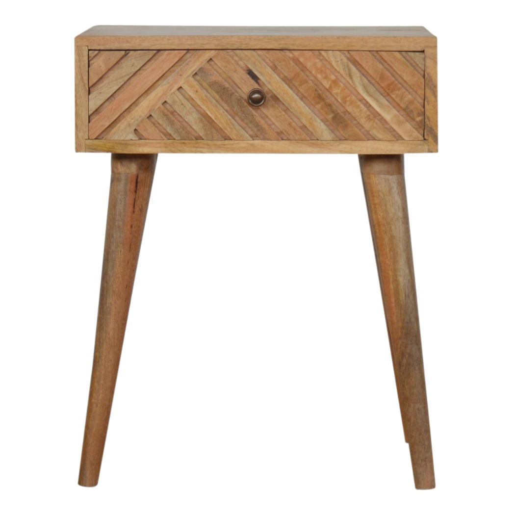 Lille Bedside Table | Hand-Carved Mango Wood Design | Oak Finish Bedroom Furniture