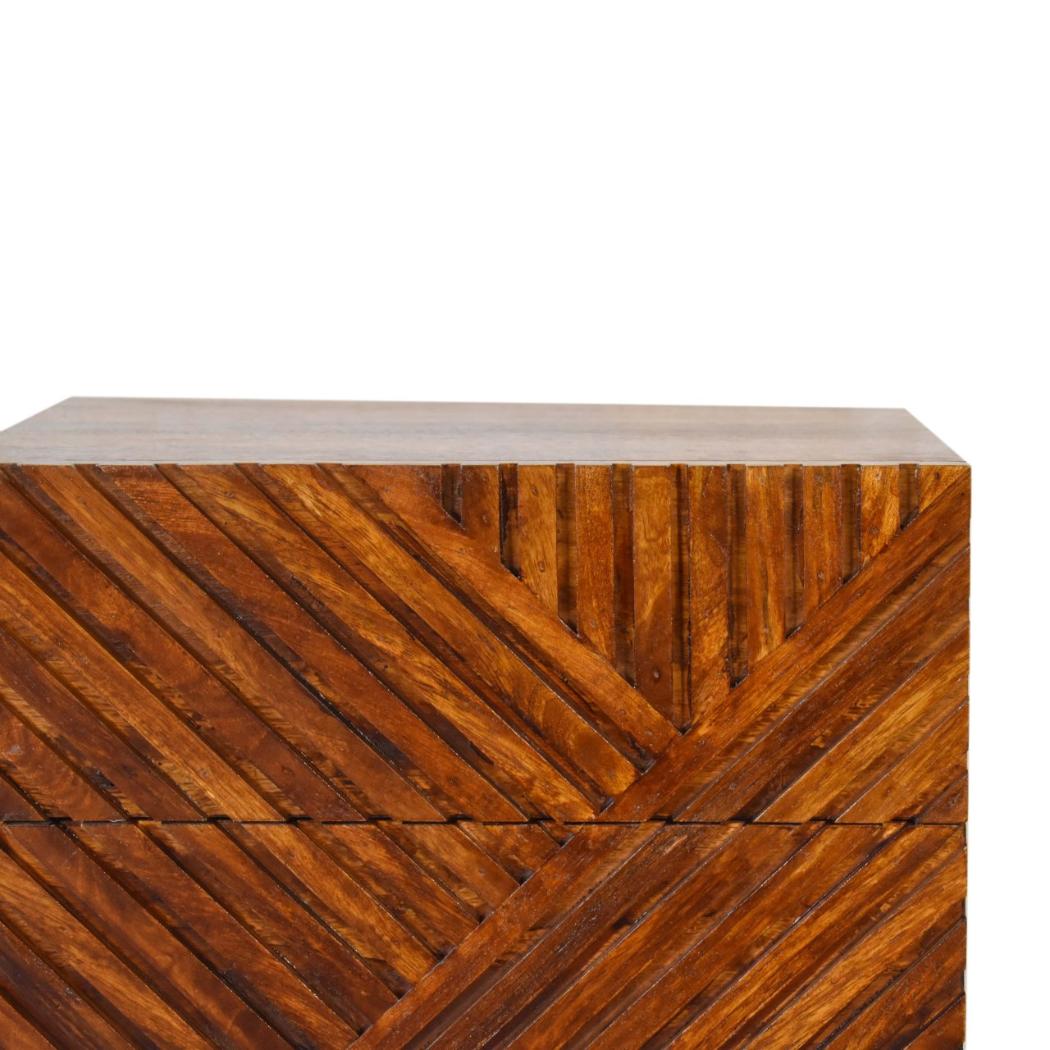 Lille Carved Bedside Table | Solid Mango Wood | Oak Finish | 2 Drawers