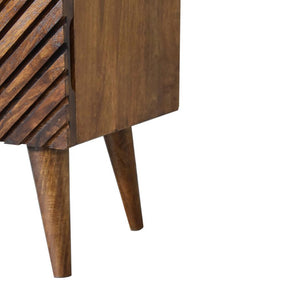 Lille Carved Bedside Table | Solid Mango Wood | Oak Finish | 2 Drawers
