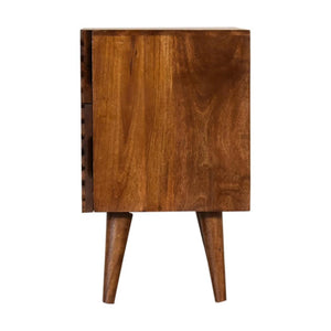 Lille Carved Bedside Table | Solid Mango Wood | Oak Finish | 2 Drawers