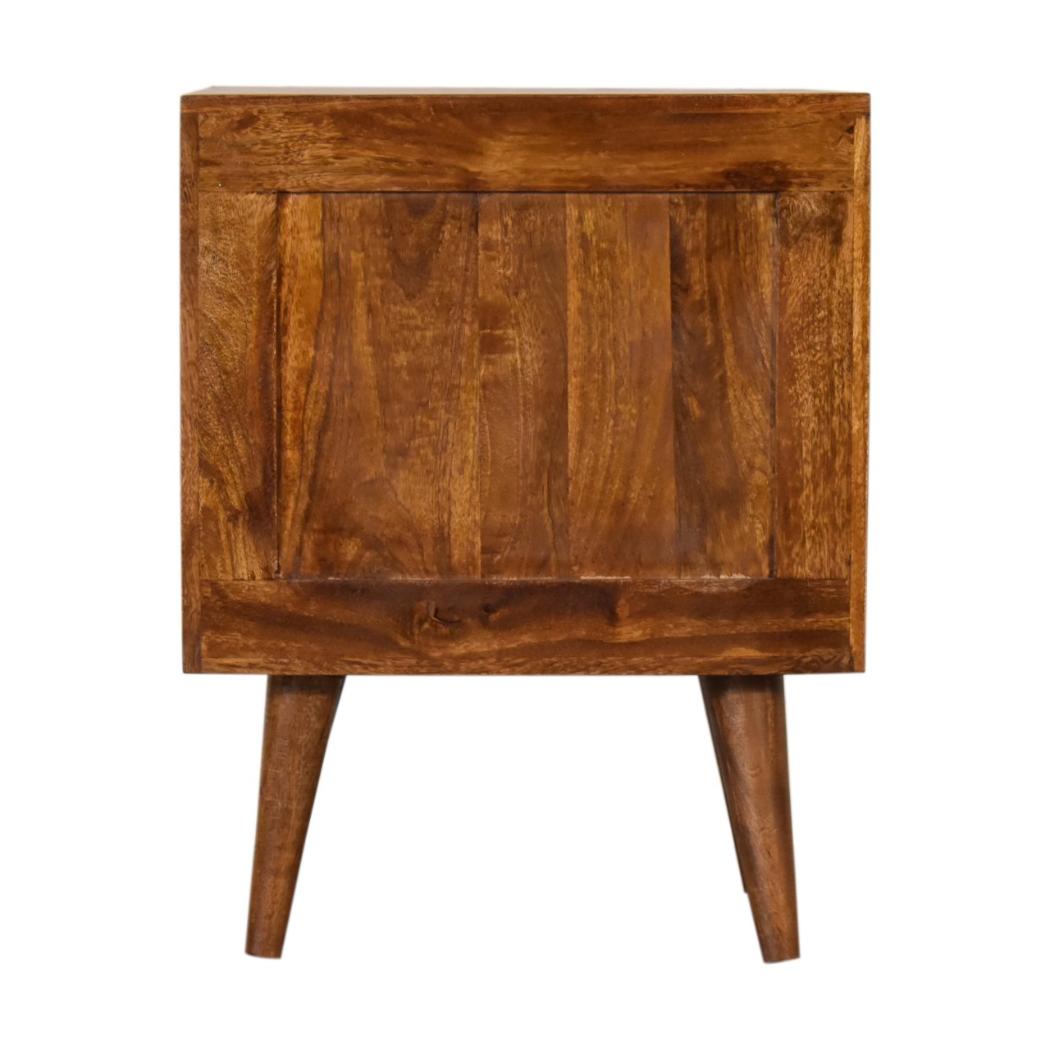 Lille Carved Bedside Table | Solid Mango Wood | Oak Finish | 2 Drawers