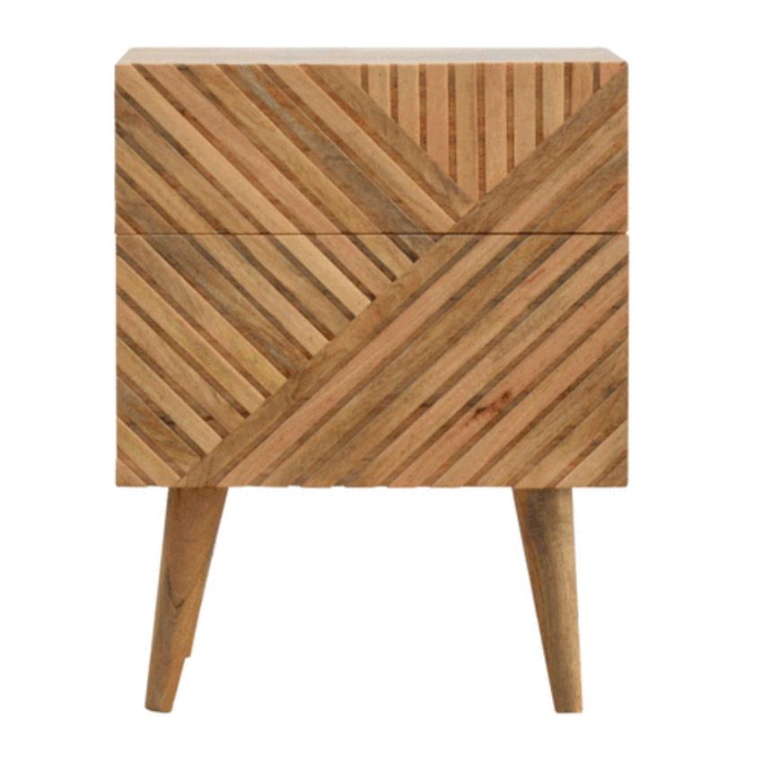 Lille Carved Mango Wood Bedside Table | 2 Drawers
