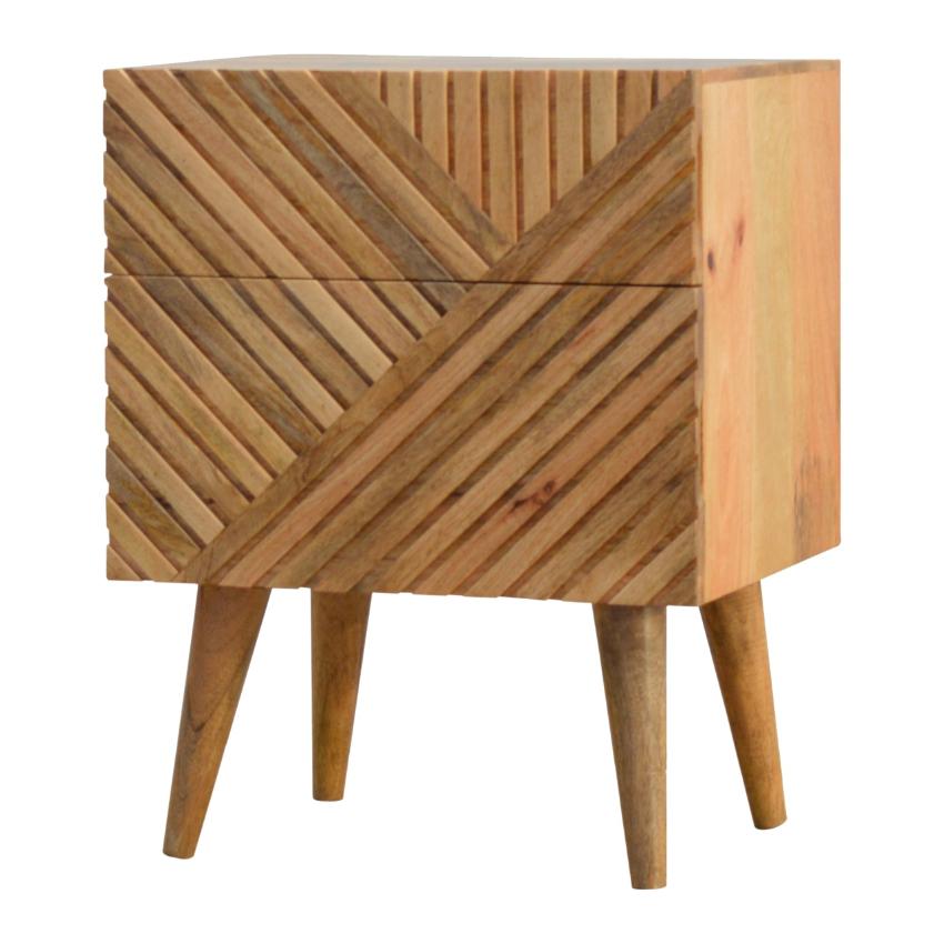 Lille Carved Mango Wood Bedside Table | 2 Drawers