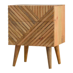 Lille Carved Mango Wood Bedside Table | 2 Drawers