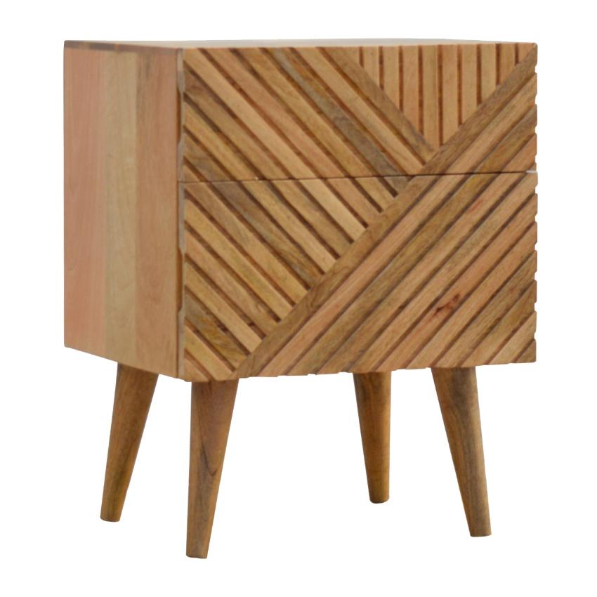 Lille Carved Mango Wood Bedside Table | 2 Drawers