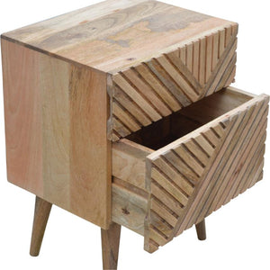 Lille Carved Mango Wood Bedside Table | 2 Drawers