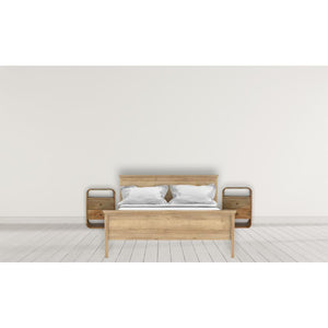 London Bedside Table | Solid Mango Wood | Oak Finish | 2 Drawer Bedroom Nightstand with Open Shelves