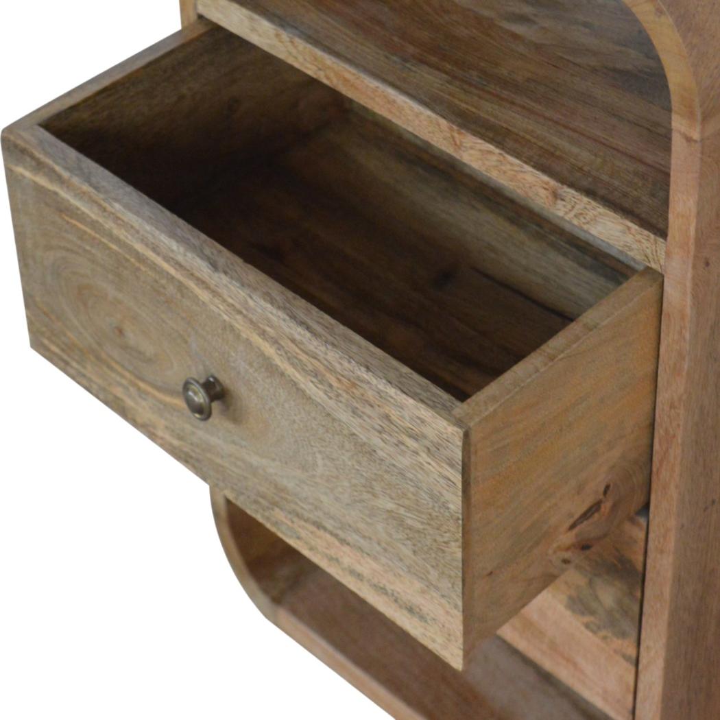 London Bedside Table | Solid Mango Wood | Oak Finish | 2 Drawer Bedroom Nightstand with Open Shelves