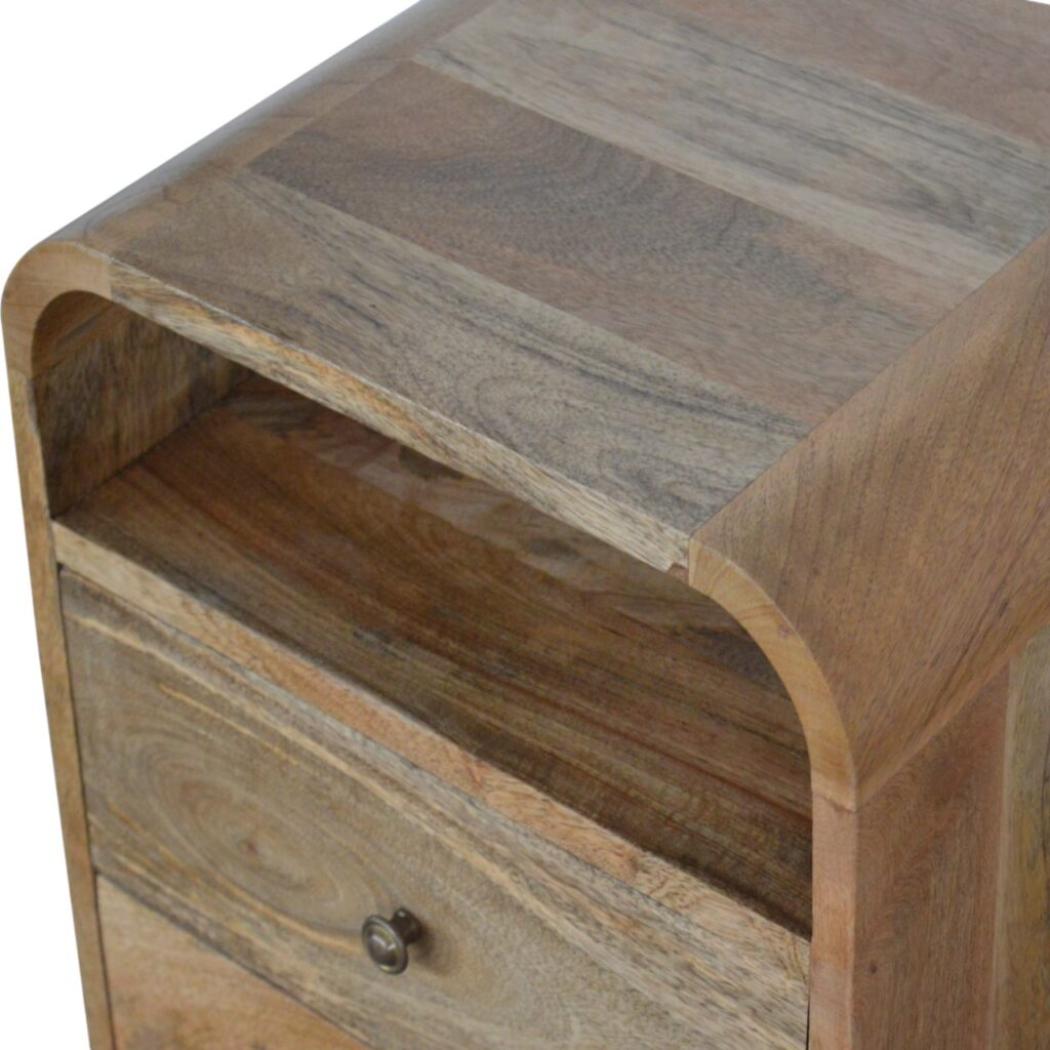 London Bedside Table | Solid Mango Wood | Oak Finish | 2 Drawer Bedroom Nightstand with Open Shelves