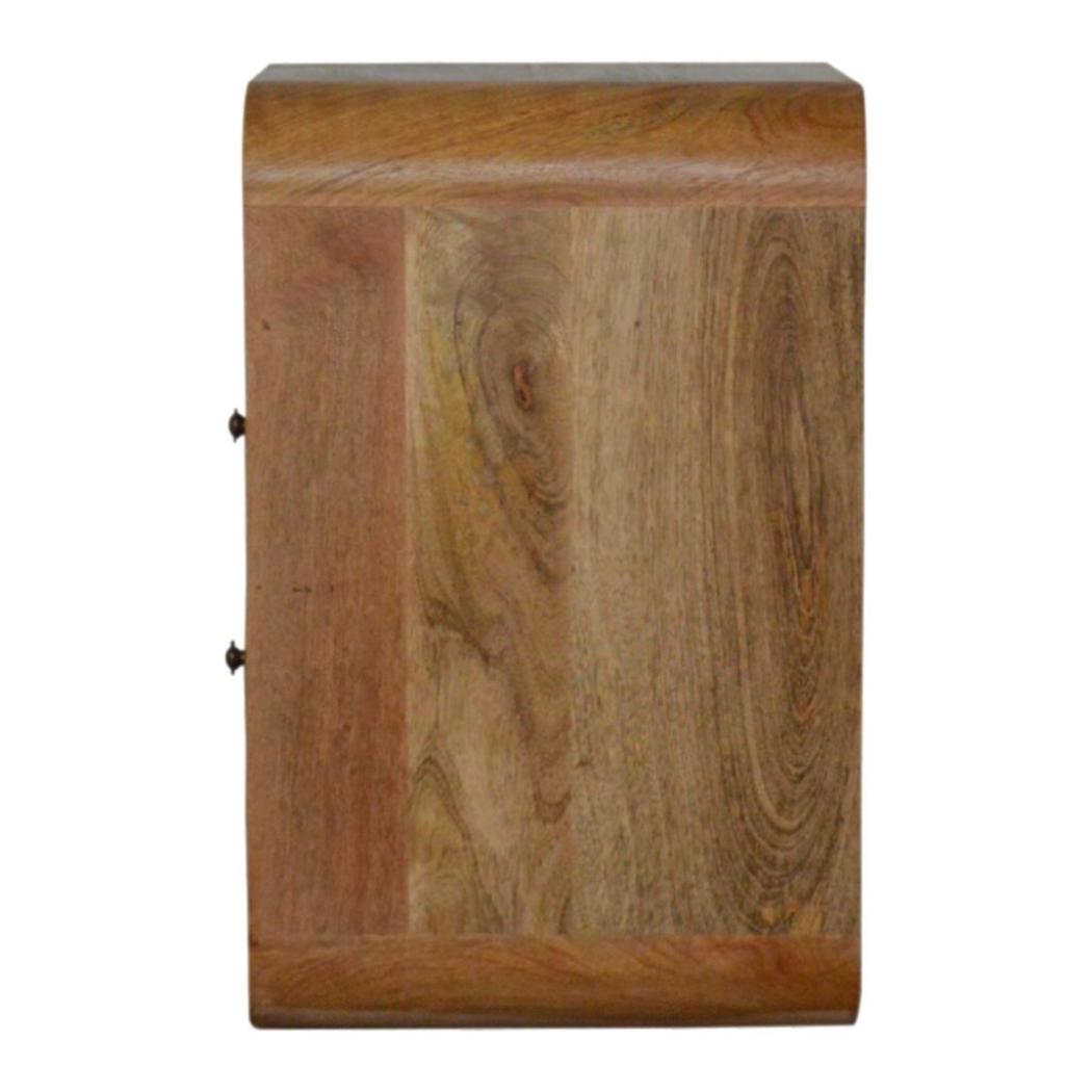 London Bedside Table | Solid Mango Wood | Oak Finish | 2 Drawer Bedroom Nightstand with Open Shelves