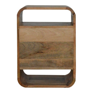 London Bedside Table | Solid Mango Wood | Oak Finish | 2 Drawer Bedroom Nightstand with Open Shelves