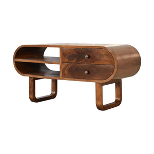 London Rounded Media Unit | Solid Mango Wood | Chestnut Finish | U-Frame Design
