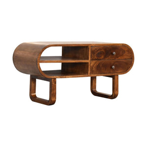 London Rounded Media Unit | Solid Mango Wood | Chestnut Finish | U-Frame Design