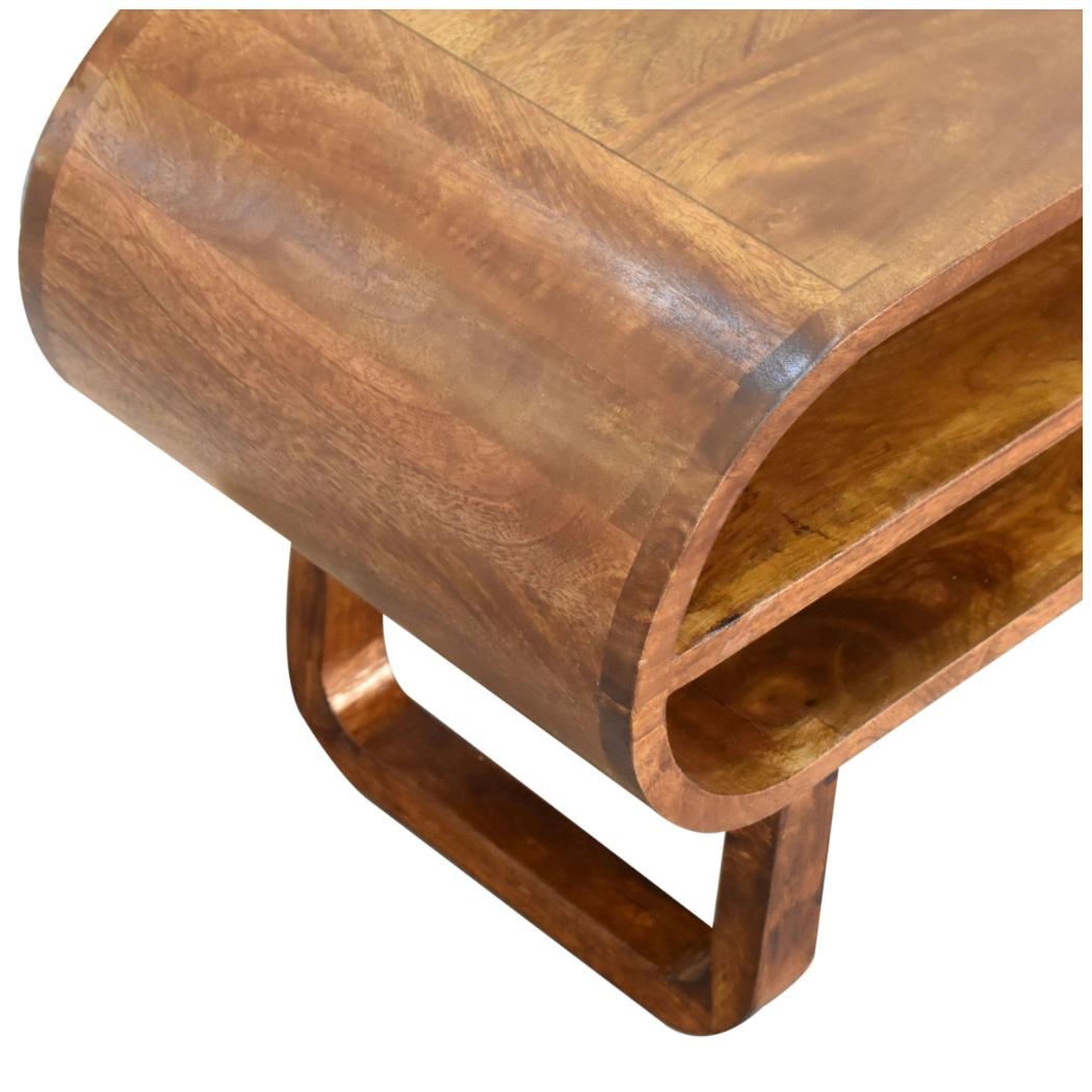 London Rounded Media Unit | Solid Mango Wood | Chestnut Finish | U-Frame Design