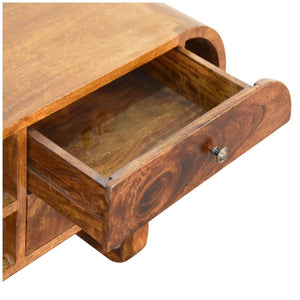 London Rounded Media Unit | Solid Mango Wood | Chestnut Finish | U-Frame Design