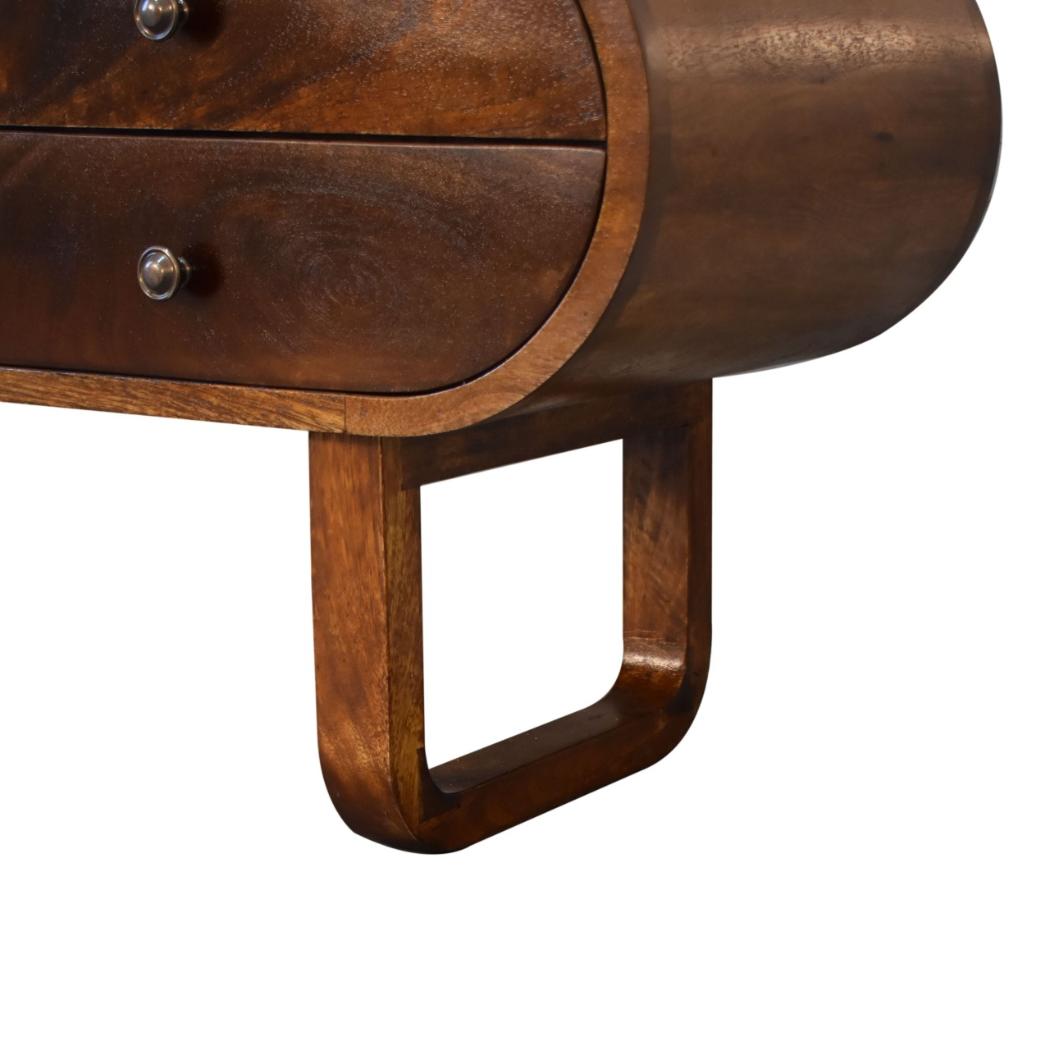 London Rounded Media Unit | Solid Mango Wood | Chestnut Finish | U-Frame Design