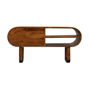 London Rounded Media Unit | Solid Mango Wood | Chestnut Finish | U-Frame Design